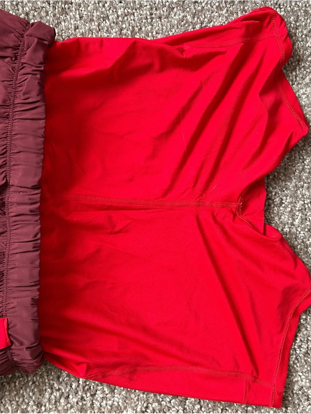 Fabletics men’s size XS Maroon Athletic Drawstring lined Shorts with Red Accent